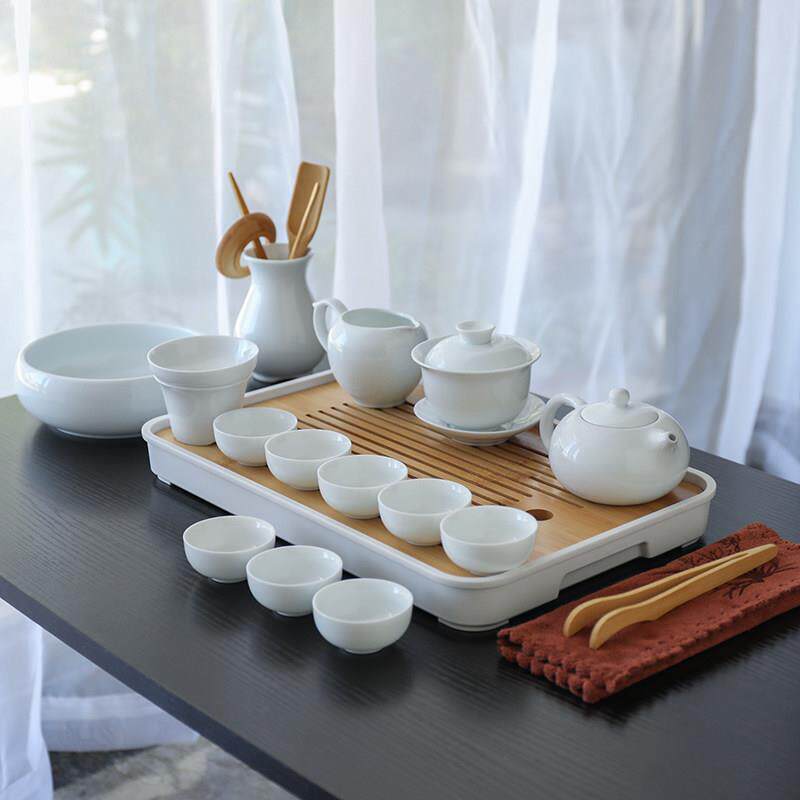 羊脂玉功夫茶具套组家用客厅轻奢泡茶杯茶艺教学培训高档白瓷盖碗