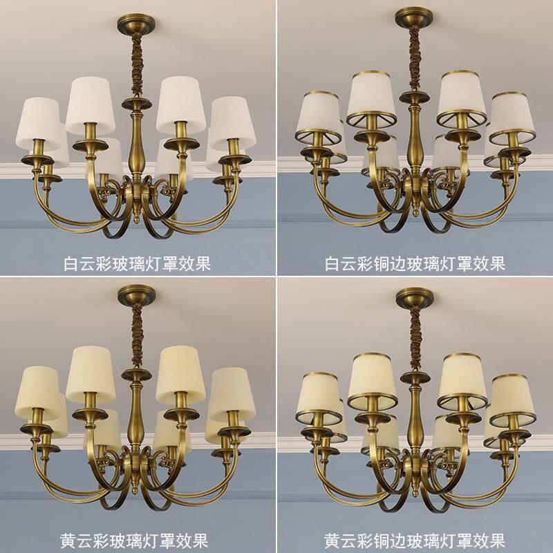 美式乡村简约现代客厅餐厅灯饰欧式复古纯铜布艺灯具简美全铜吊灯