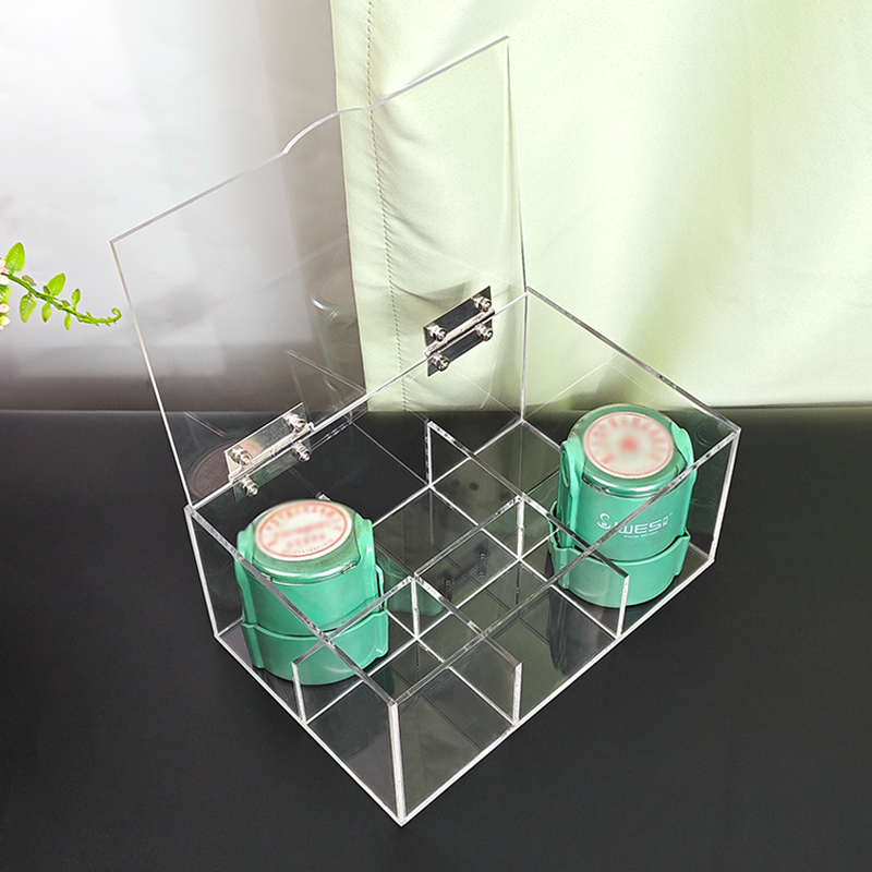 亚克力透明翻盖格子多格财务章收纳盒分格盒公章盒桌面印章整理盒
