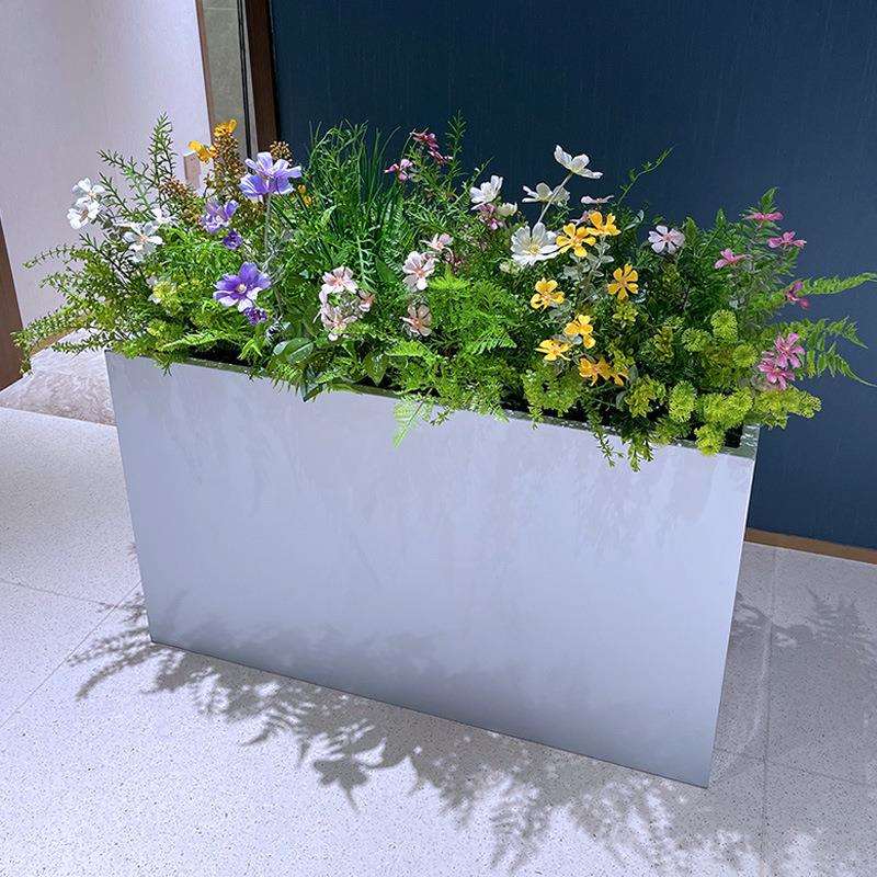 wo+仿真格桑花绢花绿植混搭铁花箱室内餐厅花槽室外阳台花坛摆放