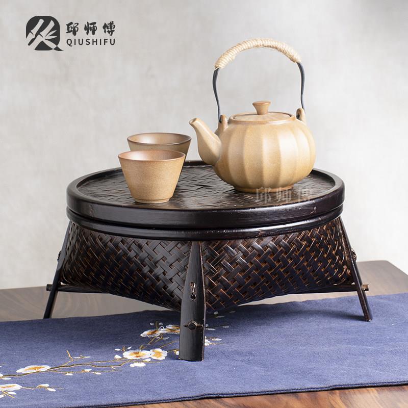 邱师傅竹木竹编茶具收纳盒茶托盘大漆茶具收纳篮可携式户外干泡茶