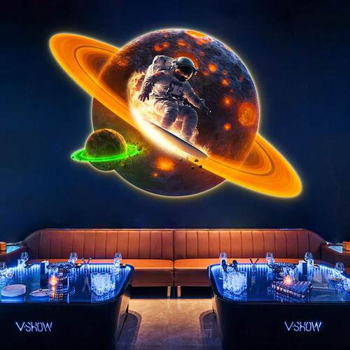 面星球太空人挂画酒吧挂墙装饰画KL00123宇宙空氛围灯客厅电竞房