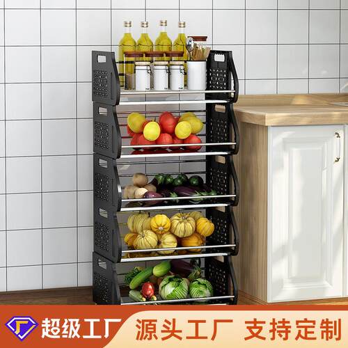 不锈钢厨房置物架落地多层储物架厨房用品零食杂物收纳带轮置物架