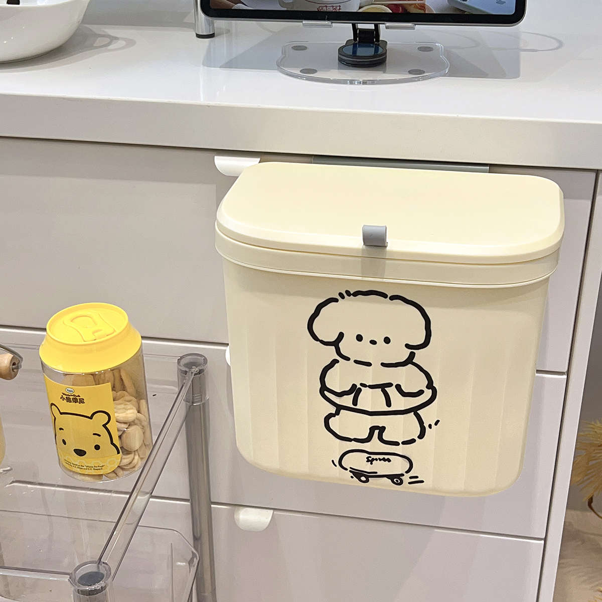 ins可爱垃圾桶家用厨房橱柜挂式垃圾篓壁挂翻盖拉墙面卫生间浴室
