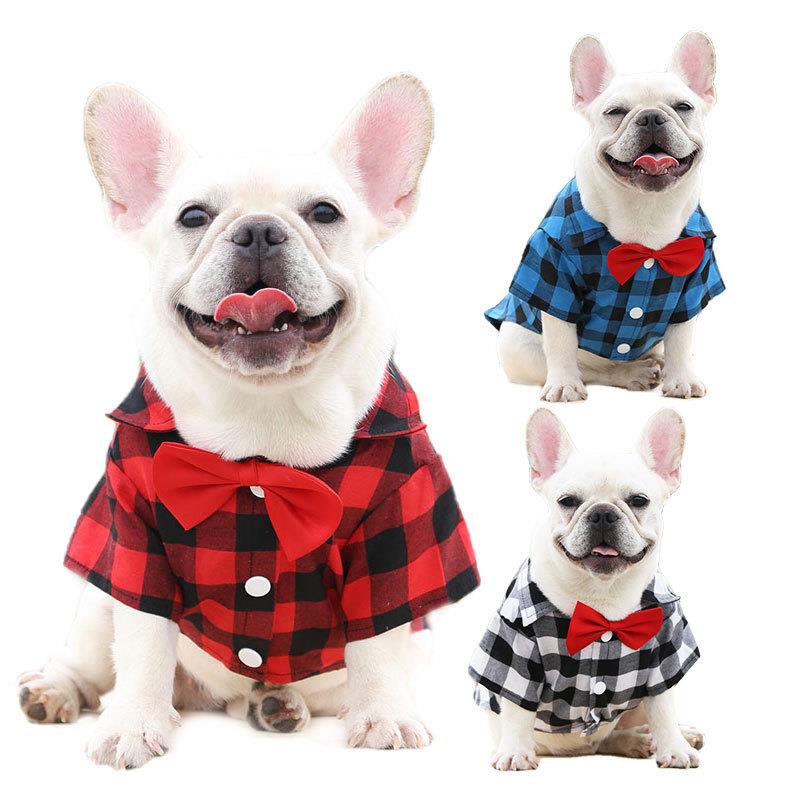 狗狗格子衬衫狗西装结婚猫礼服法斗小中大型犬宠物衣服猫咪用品