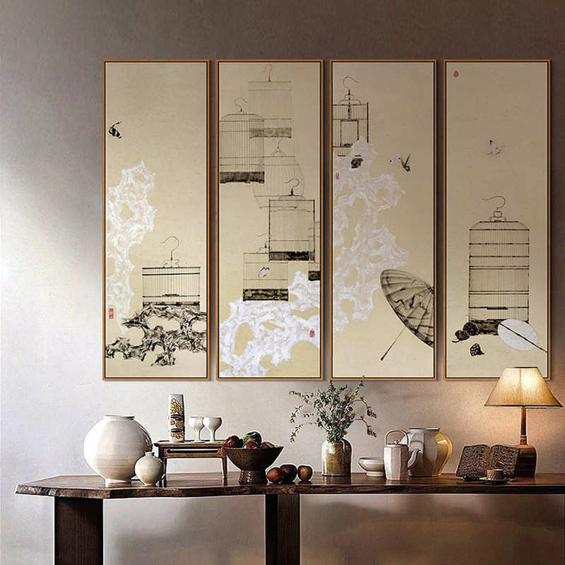 挂画组合中式栖息样板间客厅新 餐厅装饰画古典壁画书房酒店玄关