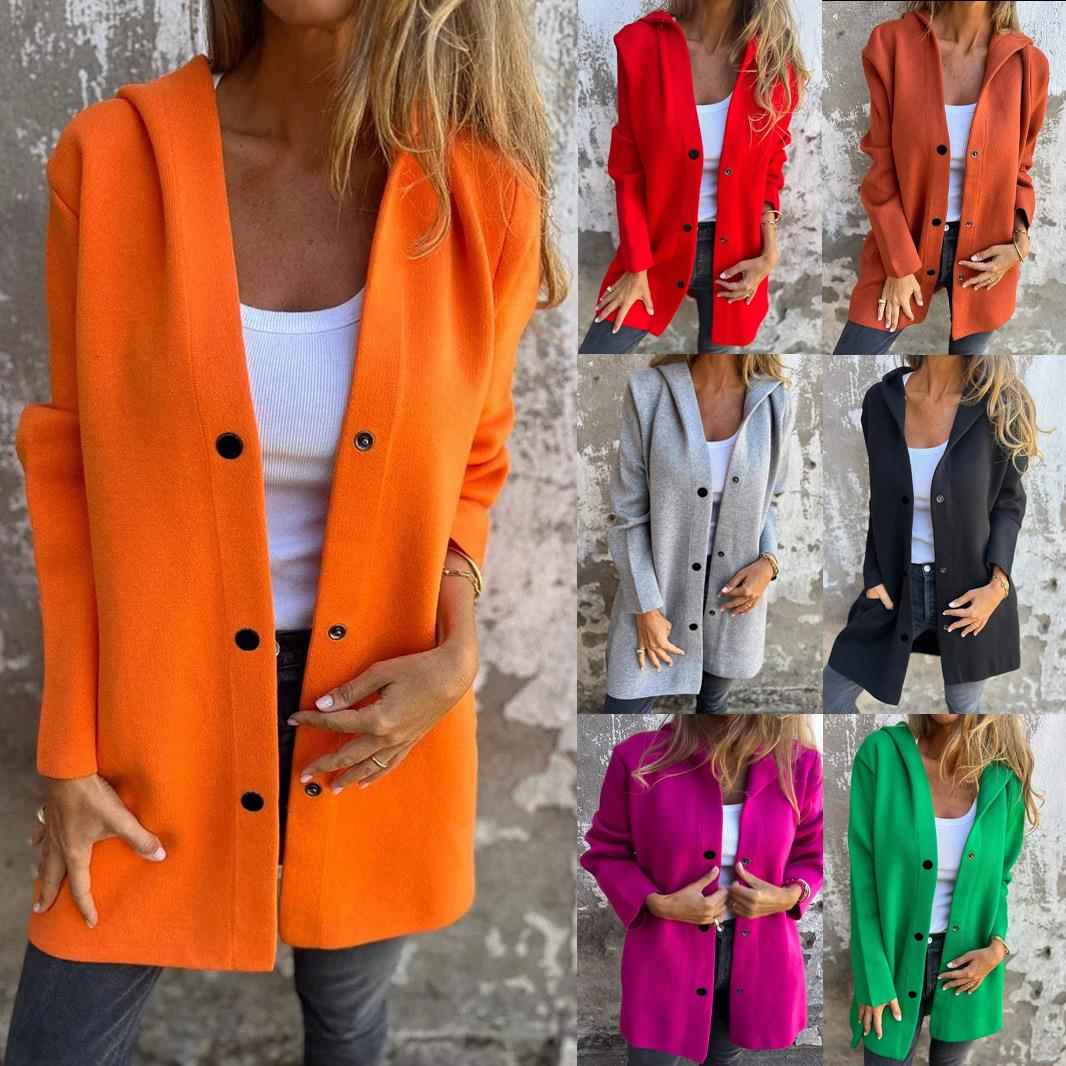 windbreaker color commuting hooded women single-breasted