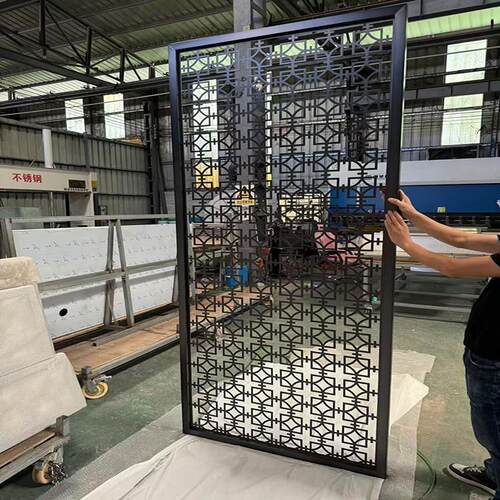 不锈钢屏风隔断定制简约现代镂空雕花入户玄关金属花格格栅通花