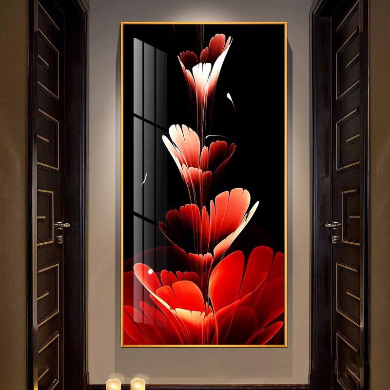富贵牡丹入门玄关装饰画户QGI约 画现代简走廊尽头轻奢大 气花卉
