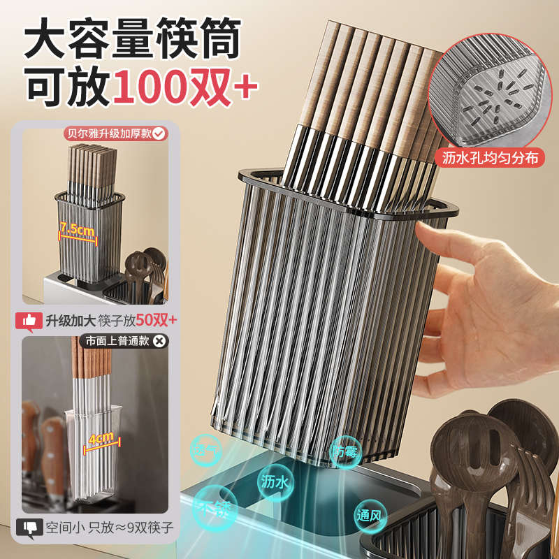 厨房刀架菜板一体收纳置物架筷子收纳盒壁挂式筷子筒砧板架筷子笼