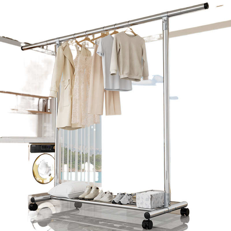 不锈钢双杆晾衣架落地折叠家用阳台晒衣架伸缩室外晒被挂衣架