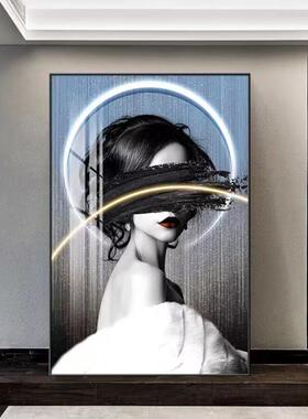 现代极简客厅落地画沙发背景墙装饰画美容院挂画美女人物入口壁画