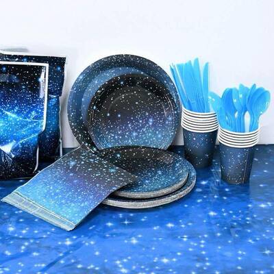 Starry Sky Theme Tableware Birthday Party Galaxy Tablecloth