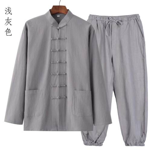正品棉麻外唐装中老年太极装新中国风覆古扣禅，茶艺门，汉装，男