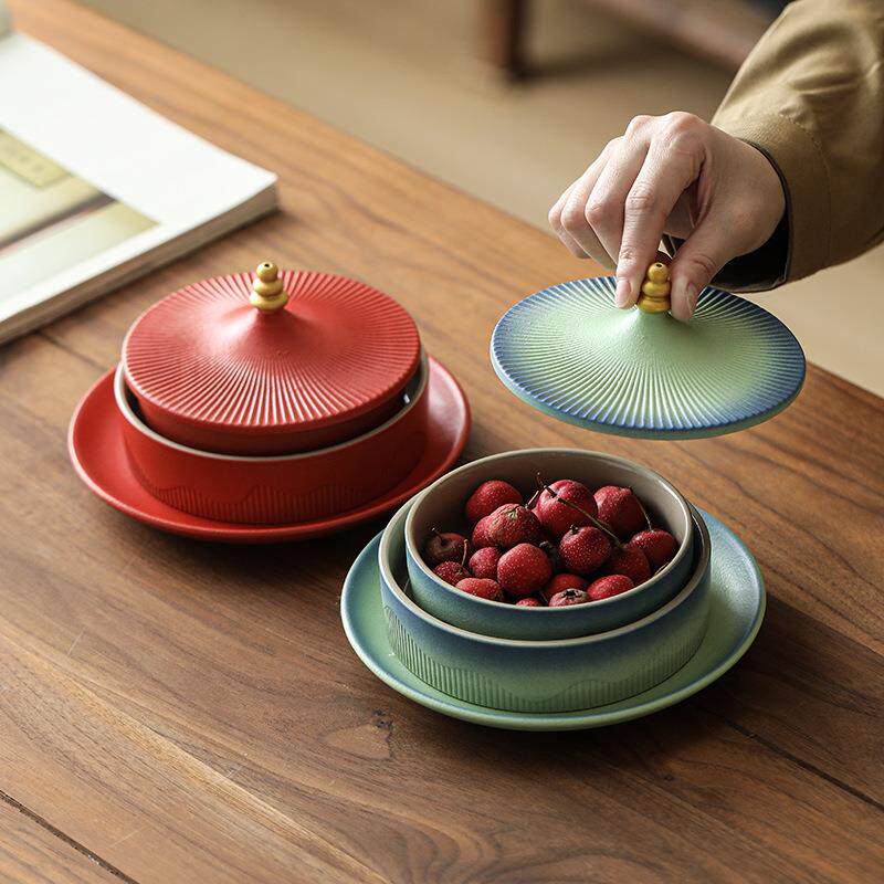 国潮风故宫雪红色果盘陶瓷干果盘结婚糖果盒创意坚果收纳节日送礼