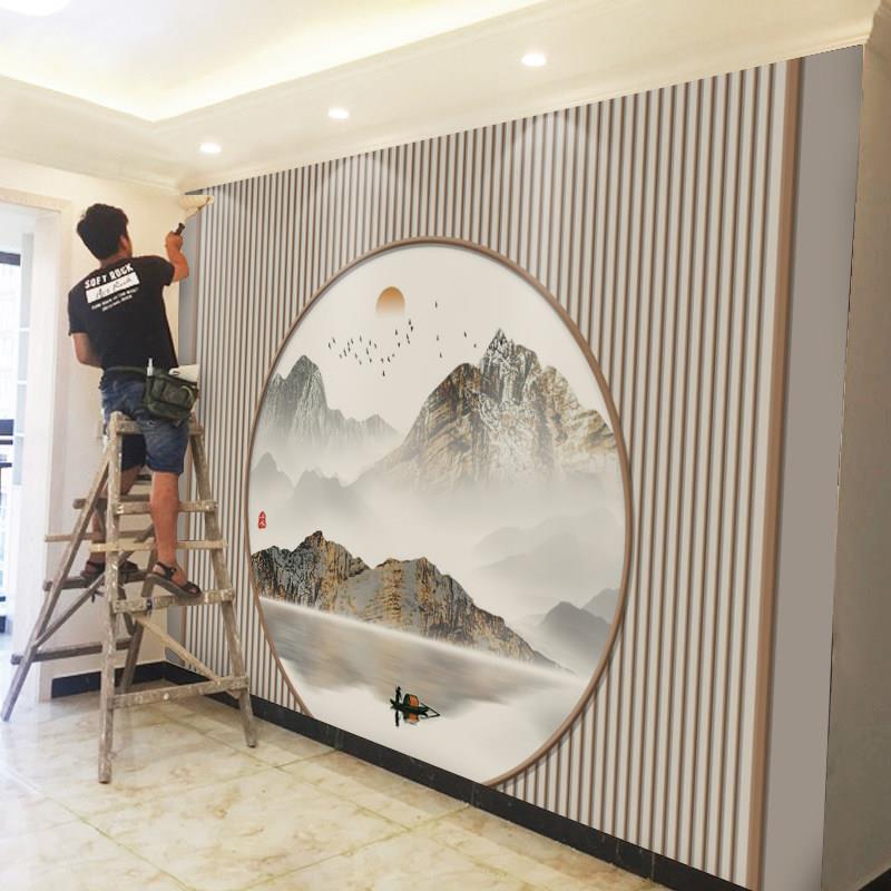 现代新中式山水电视机背景墙壁纸影视墙布客厅沙发壁画2026年新款
