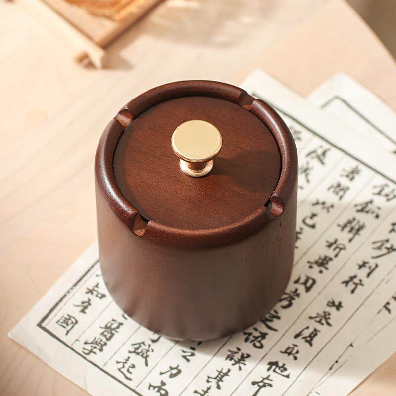 烟灰缸带盖子大号防飞灰覆古风大容量中式实木创意个性潮流家用客