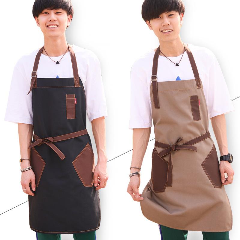 围裙咖啡师奶茶店男女帆布餐厅家用厨房烘焙工作服油画印字logo