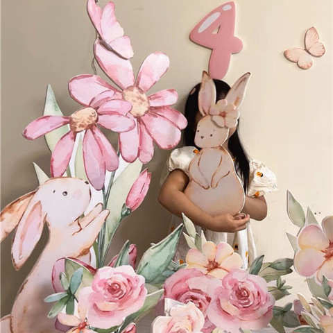 小兔子主题派对KT画板森系卡通动物儿童生日装饰女孩惊喜礼物装扮