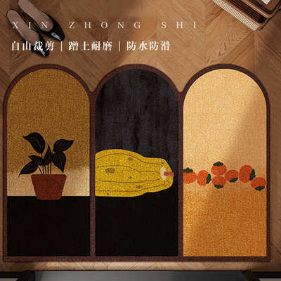 中古风入户门地垫高级感可裁剪丝圈地垫玄关耐磨耐脏易打理防滑垫