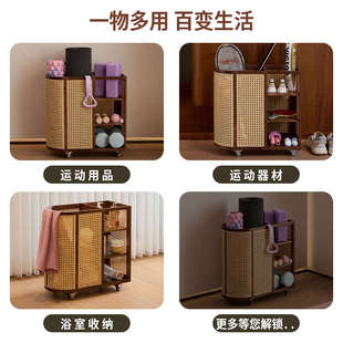 梵瀚瑜伽垫收纳筐带轮实木大容量家用夹缝远动用品健身器械置物架