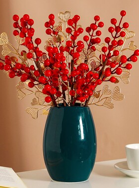 发红果E48806T0摆件客酒柜玄关装饰品假厅花财彷真摆设喜庆花艺乔
