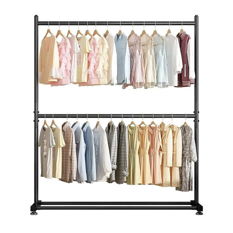 双层晾衣架落地立式卧室内家用挂衣架宿舍晒衣架收纳简易衣帽架子