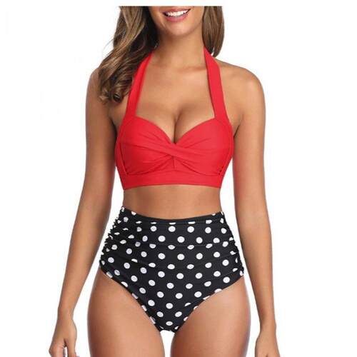 Swimsuit Women's Bikini High Waist Printed Neck Strap