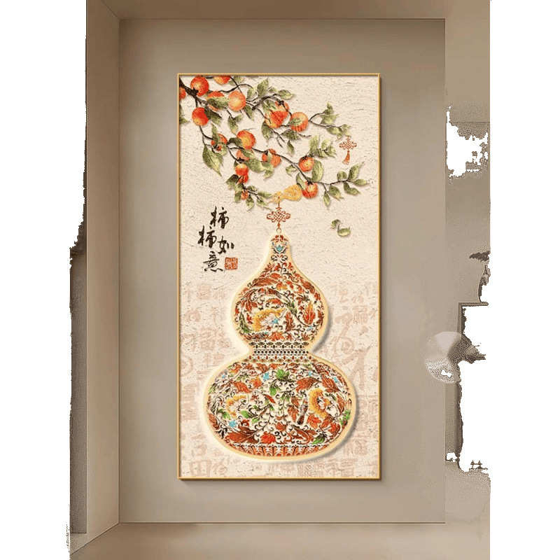 中式花瓶葫芦挂画入户玄关装饰画福禄吉祥走廊客厅过道正对门壁画