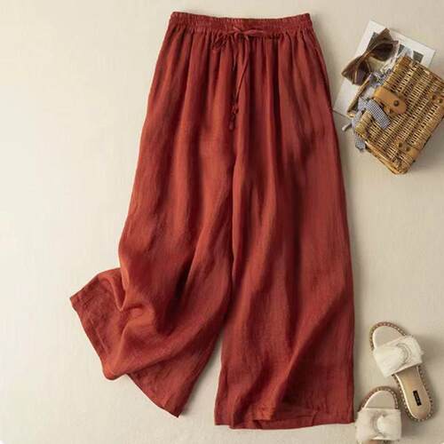 Falling cotton and linen 9-inch skirt pants for summer,