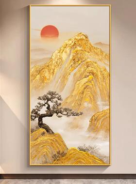 日照金山玄关挂画客厅山水装饰画新中式书房靠山图过道走廊墙壁画