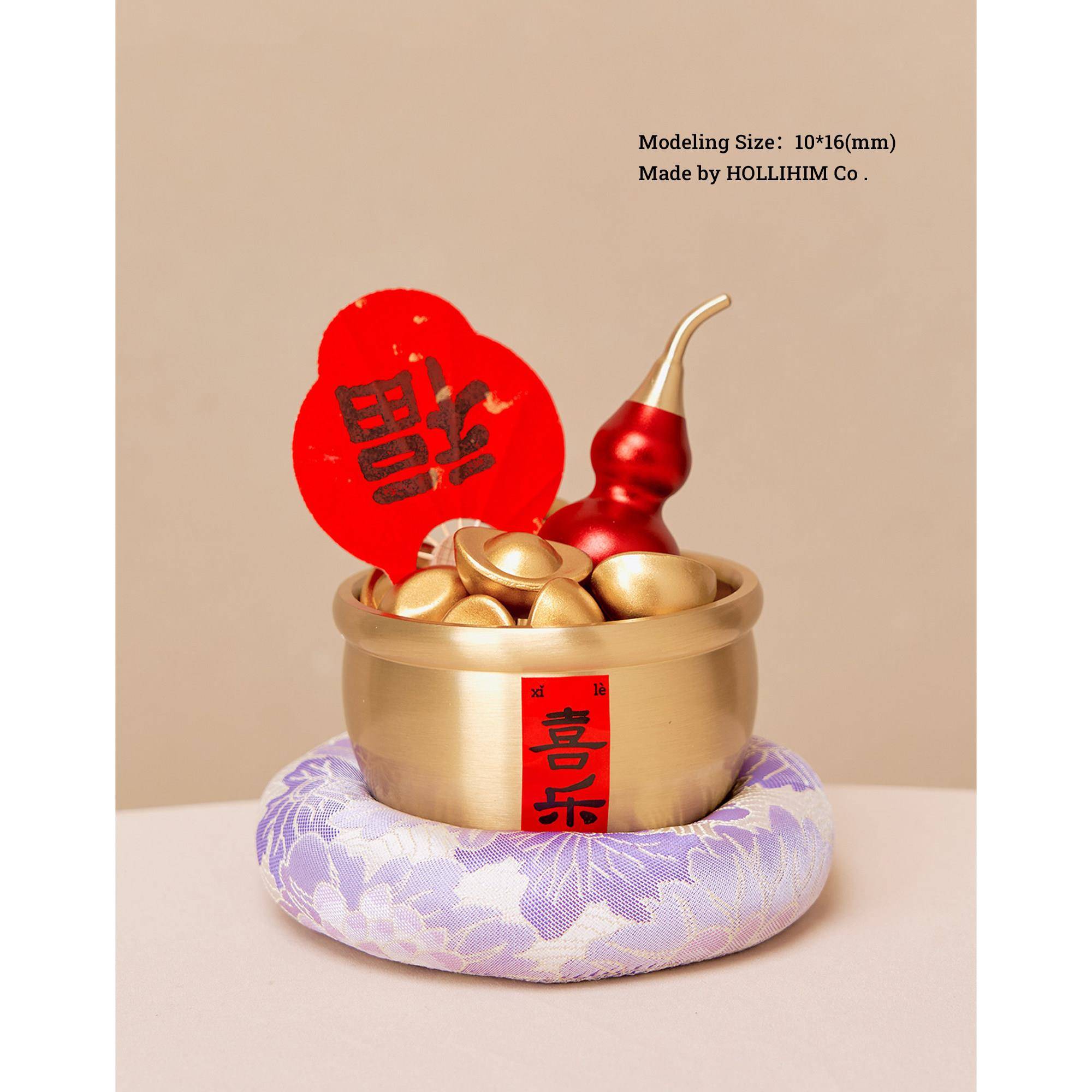 逅里 「聚喜乐」黄铜聚宝盆摆件 新年布置马年装饰 高档乔迁礼物