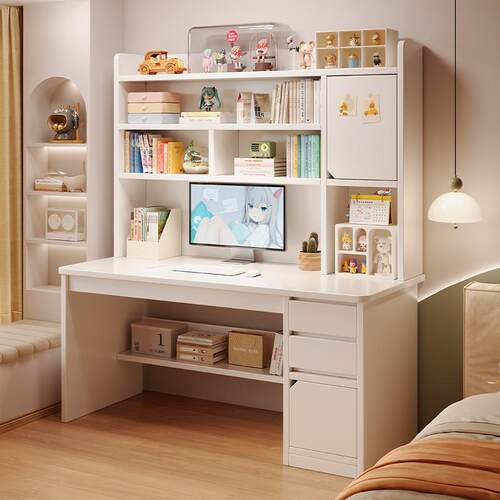 书桌书架一体桌带书柜组合卧室学生学习桌写字桌子家用台式电脑桌