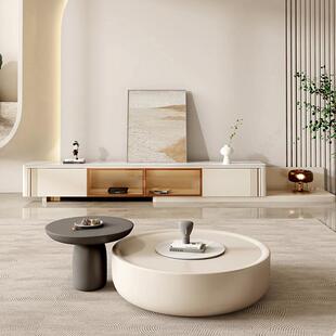 DDSKB043茶几法式 奶油风茶几电视柜圆形客厅家用小户型轻奢现代设