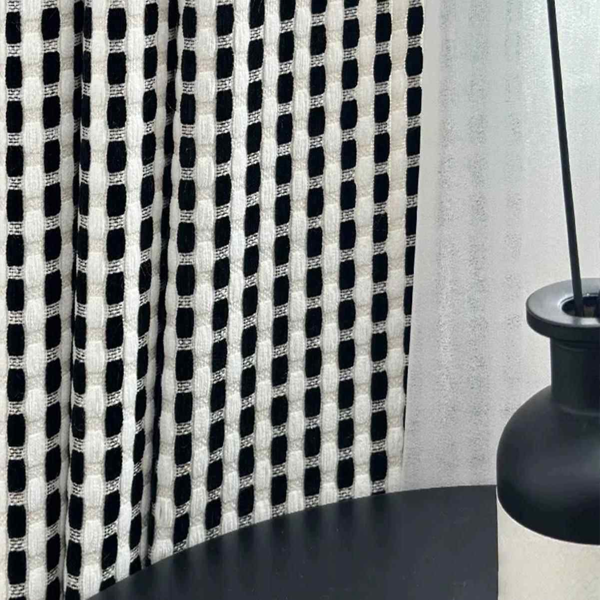 1PC新款黑白高级格子窗帘客厅卧室装饰窗帘个性装饰穿杆窗纱窗