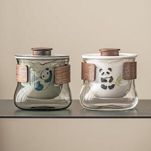 极素草木灰手绘熊猫旅行茶具套装便携式户外喝茶装备快客杯收纳包