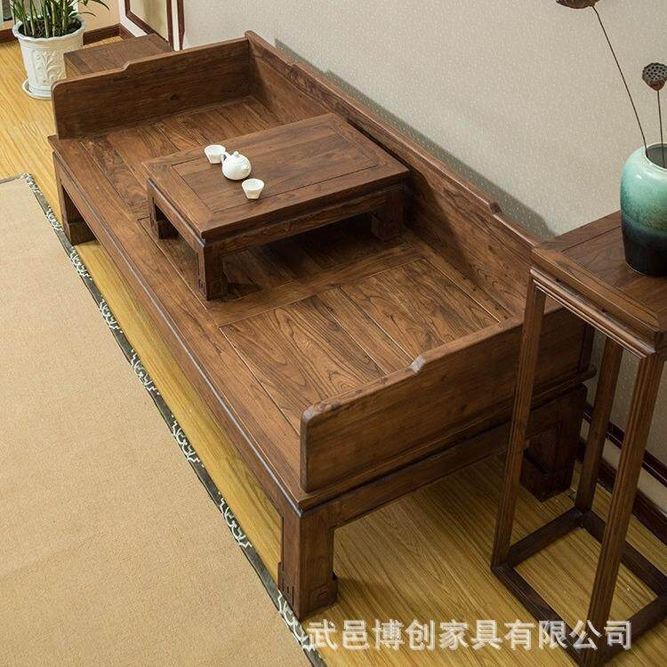 老榆木罗汉床罗汉榻双人沙发美人塌三人位新中式实木家具禅意