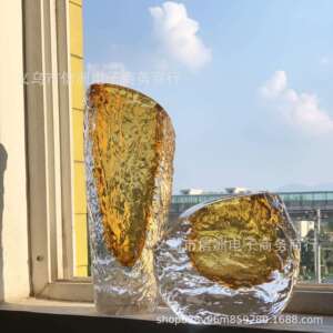轻奢琥珀色水纹琉璃花瓶花艺样板间售楼处酒店玄关电视柜家居装饰