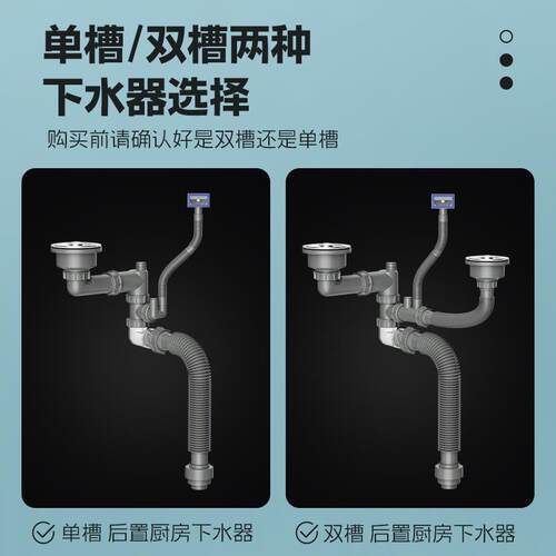 厨房下水道管子排水管下水器侧排下水管道下水管防臭设计