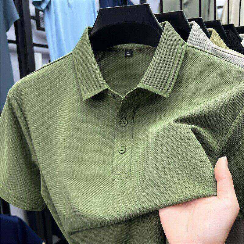高品质翻领短袖T恤男士2025夏季新款菠萝纹POLO衫百搭纯色半截袖