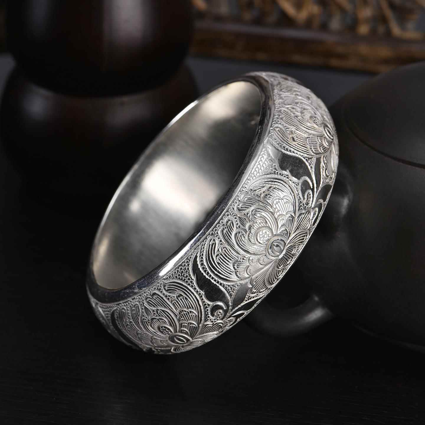 正品银手宽面2025年新款宽版尚9时99女纯银年镯轻款手工个性定制