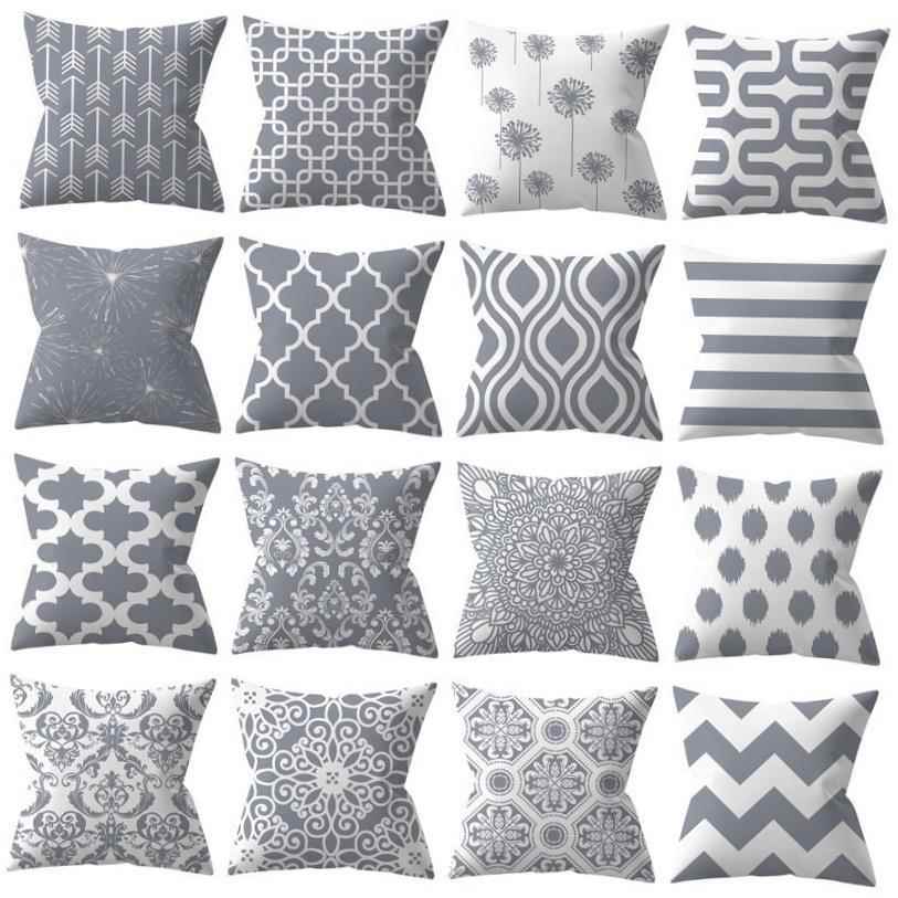 Grey geometric polyester sofa pillow cushion cover 报枕套图片