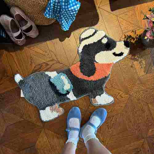 条纹腊肠狗子地可爱ns小狗室地毯卫生间垫卧吸QOQ水地垫i床边毯