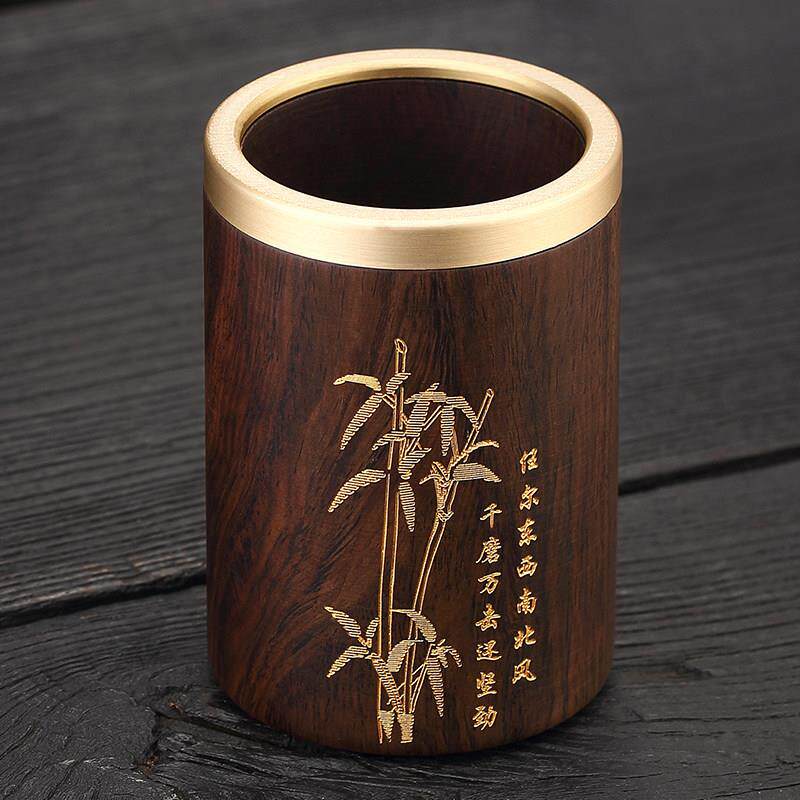 乌木茶管笔筒茶道摆件六君子实木收纳管收纳盒功夫茶具配件单管
