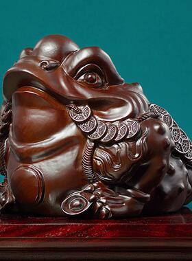 黑檀木雕金蟾招财摆件实木客厅办公室桌面装饰品三足蟾蜍开 业送