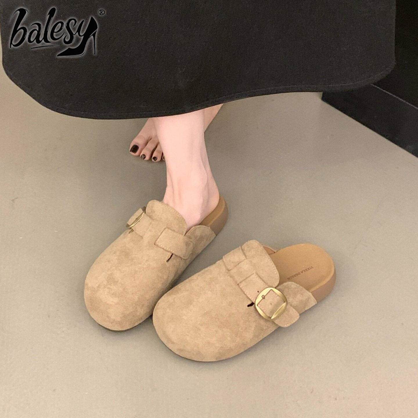 英国真皮内增高包头半拖鞋女夏季外穿2026新款厚底懒人勃肯凉拖鞋