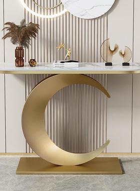 意式岩板玄关桌半轻奢简现约代靠SLL入户玄关柜墙玄关台圆走廊端