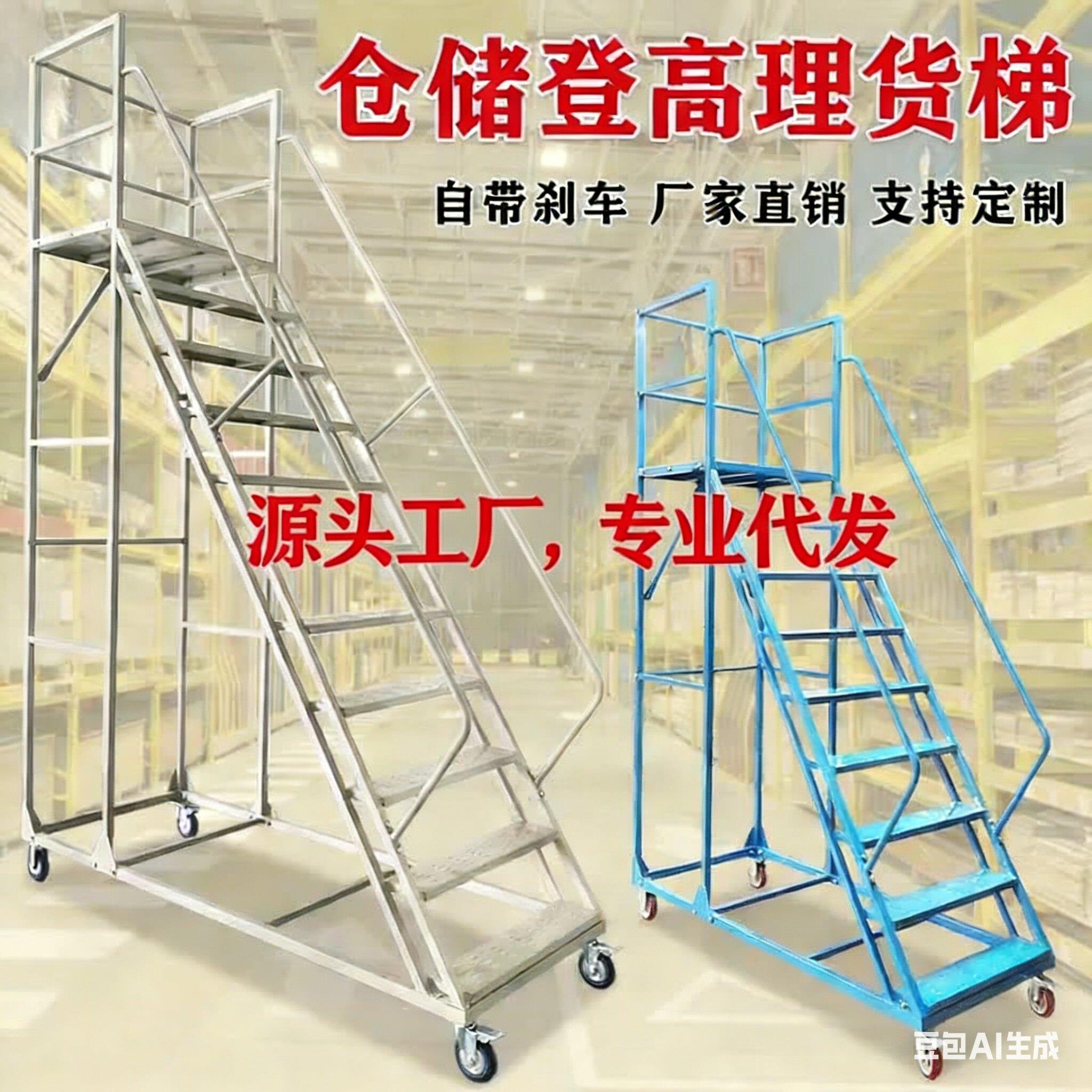登高梯移动带围栏平台取货梯登高车库房超市移动检修工作平台梯子