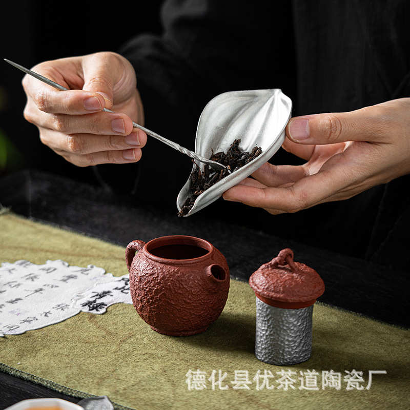 优茶道 禅意茶则手工锡莲瓣赏茶荷醒茶则茶匙勺功夫茶具茶道配件