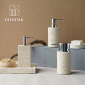 侘寂风天然黄洞石洗手液瓶砂岩白洞石乳液分装 瓶黑洞石皂液器